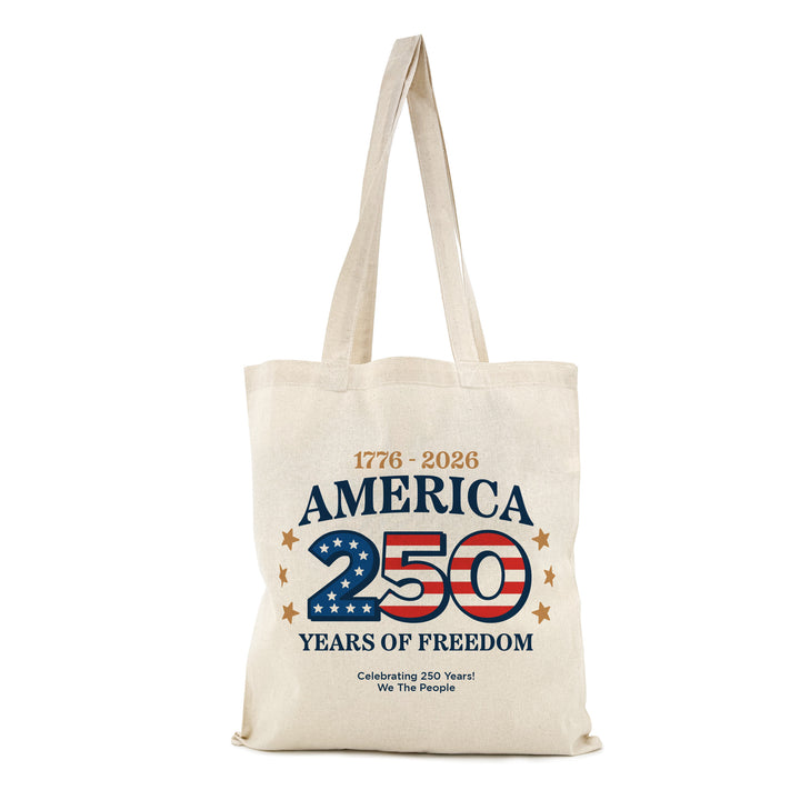 America 250 Years of Freedom Cotton Tote Bag, 1776-2026, Tote Bags