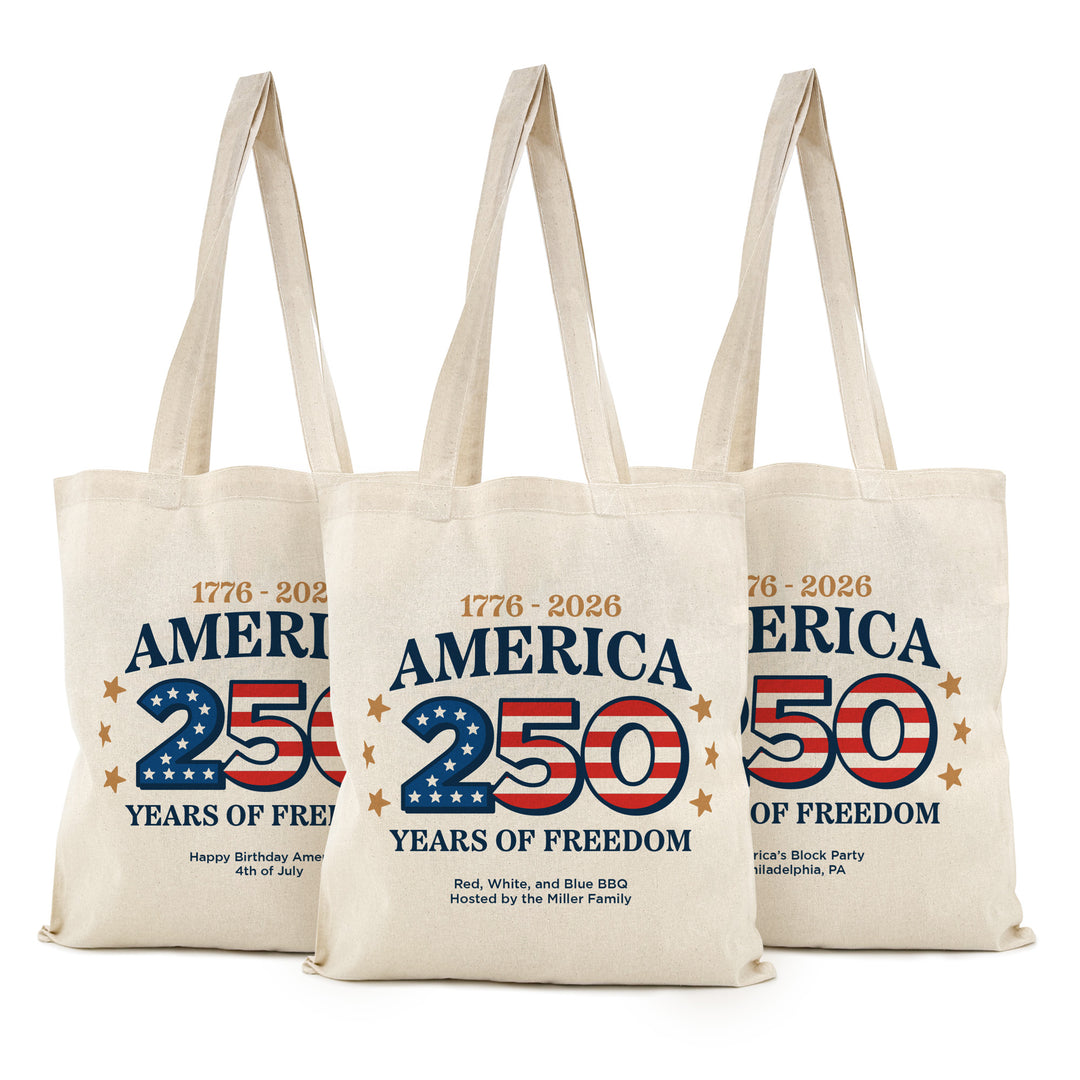 America 250 Years of Freedom Cotton Tote Bag, 1776-2026, Tote Bags