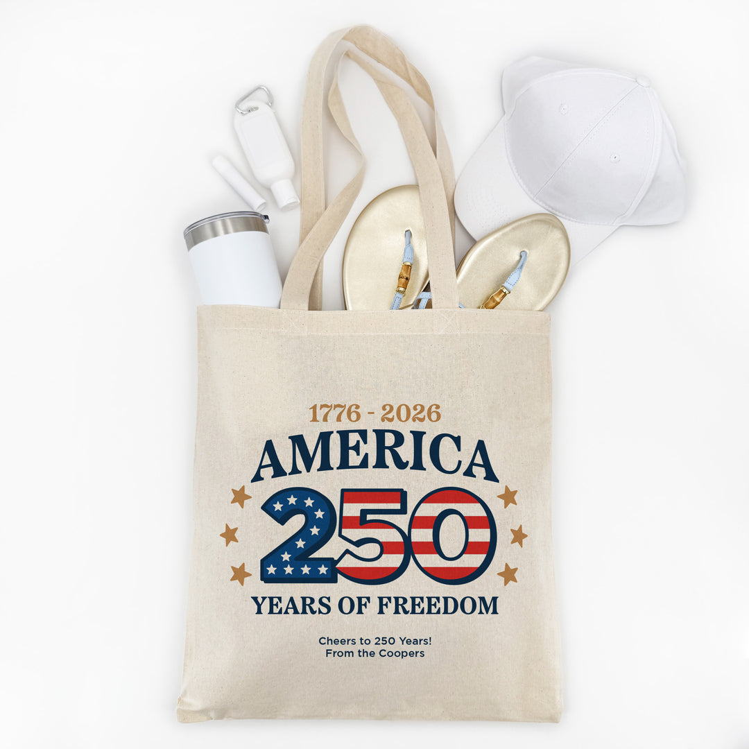 America 250 Years of Freedom Cotton Tote Bag, 1776-2026, Tote Bags