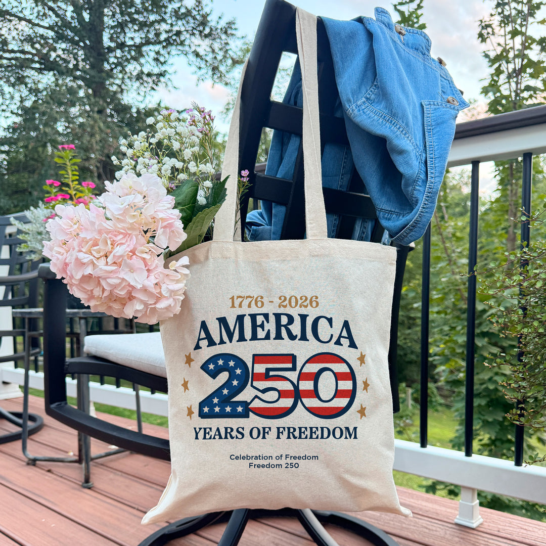 America 250 Years of Freedom Cotton Tote Bag, 1776-2026, Tote Bags