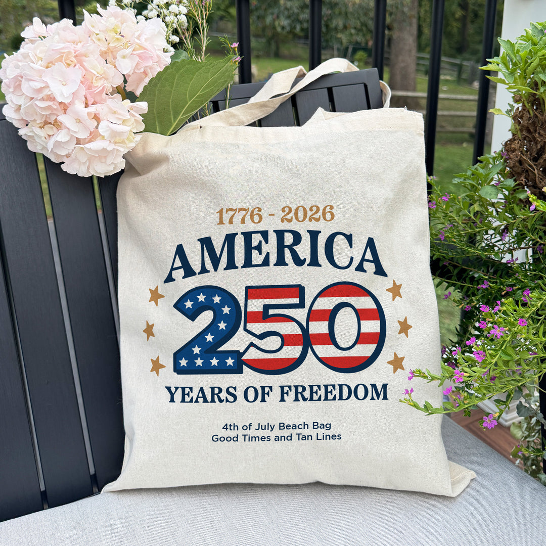 America 250 Years of Freedom Cotton Tote Bag, 1776-2026, Tote Bags