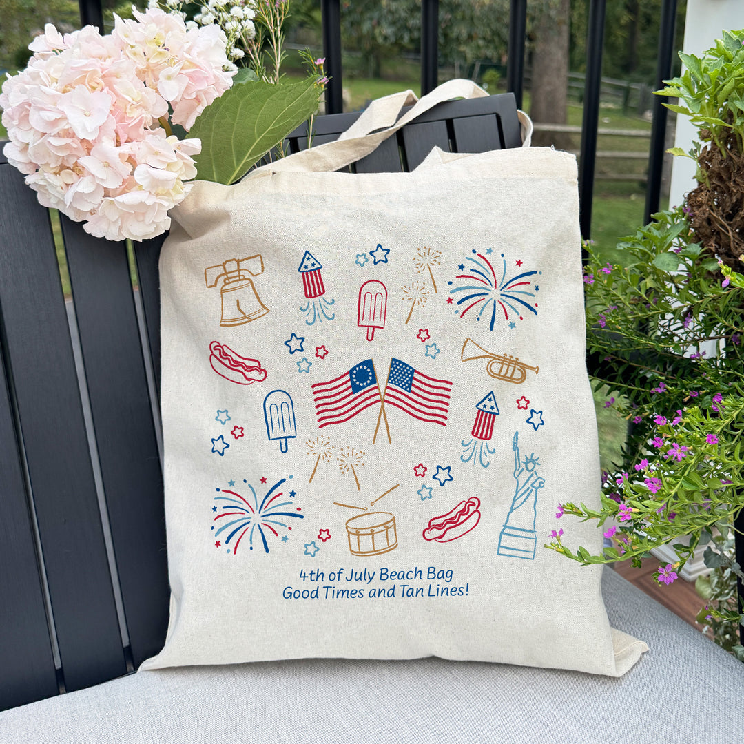 Hand Drawn 4th of July Doodle Cotton Tote Bag, America 250, Tote Bags