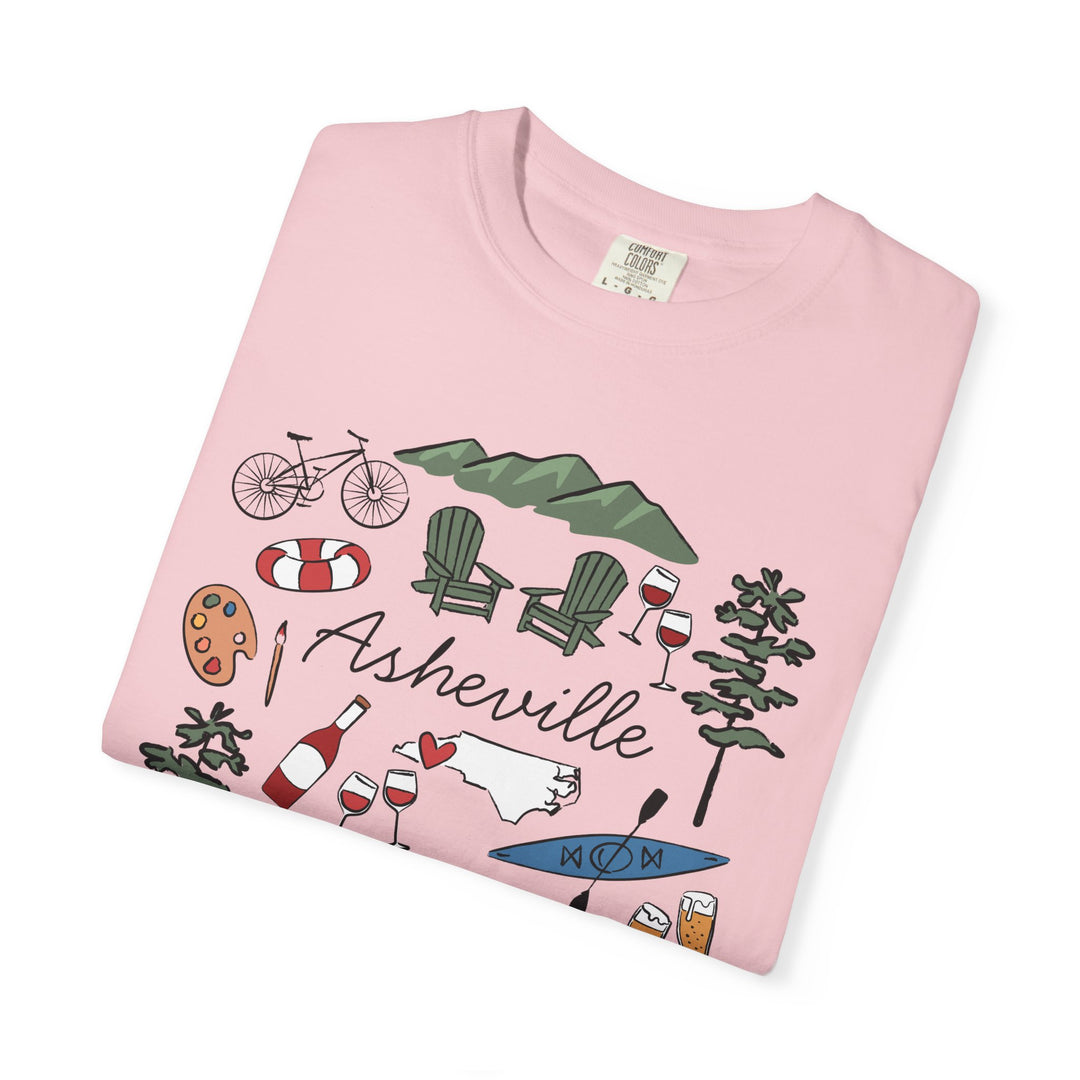 Asheville Bachelorette T-Shirt, Colorful Asheville Doodles, Unisex Comfort Colors® T-Shirt