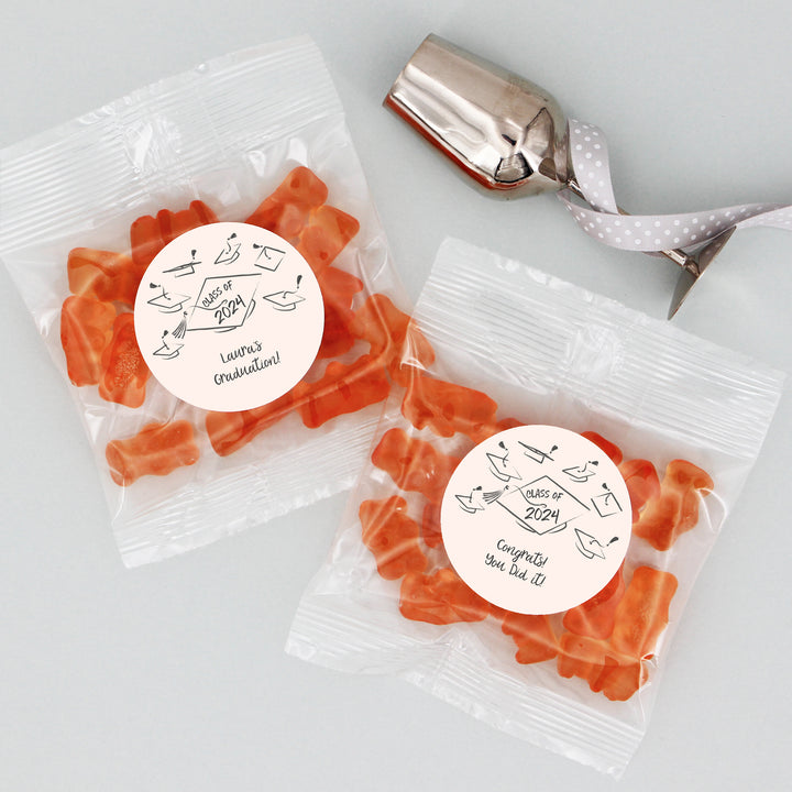 Champagne Gummy Bears Graduation Favors, Hand Drawn Cap Mortarboard Sketch