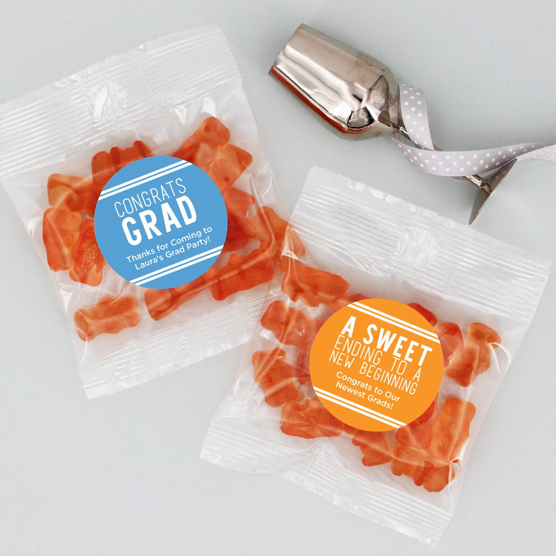 Champagne Gummy Bears Graduation Favors, School Color with Stripes
