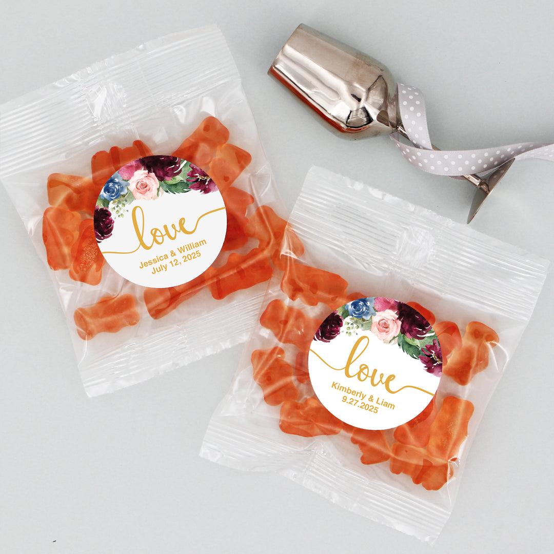 Champagne Gummy Bear Wedding Favors, Personalized Gummy Bear Favors, Floral Wedding Favors, Bridal Shower Favors, Party Favors