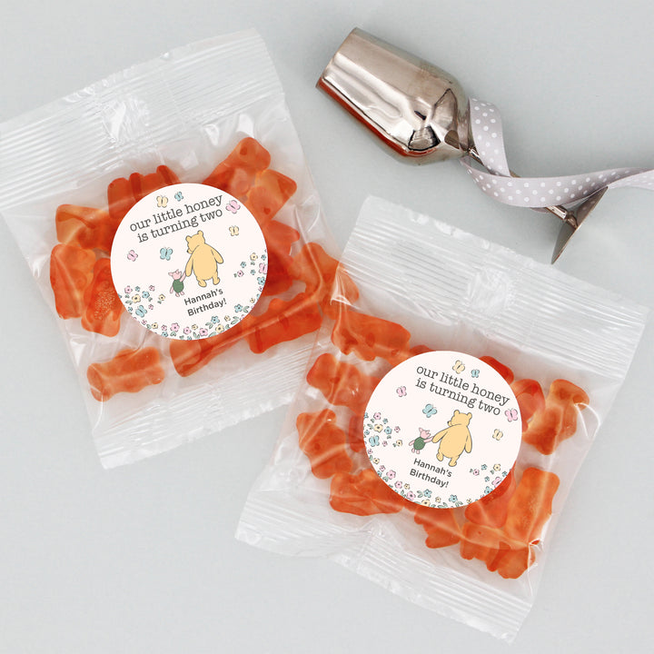 Gummy Bear Party Favors, Our Little Honey is Turning One, Pooh & Piglet Birthday Gummies, Champagne Flavored Gummy Bears