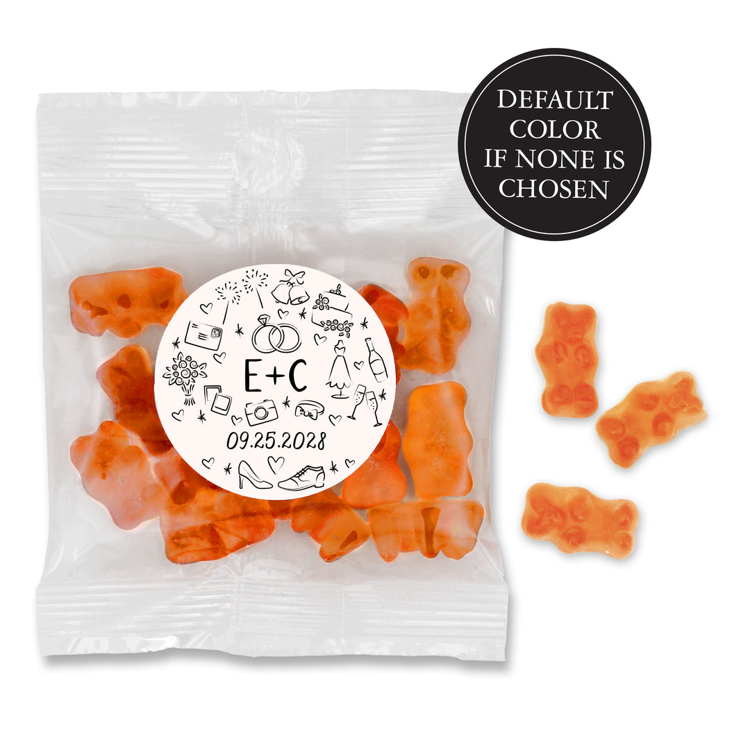 Champagne Gummy Bears Wedding Favors, Hand Drawn Wedding Icon Pattern Sketch