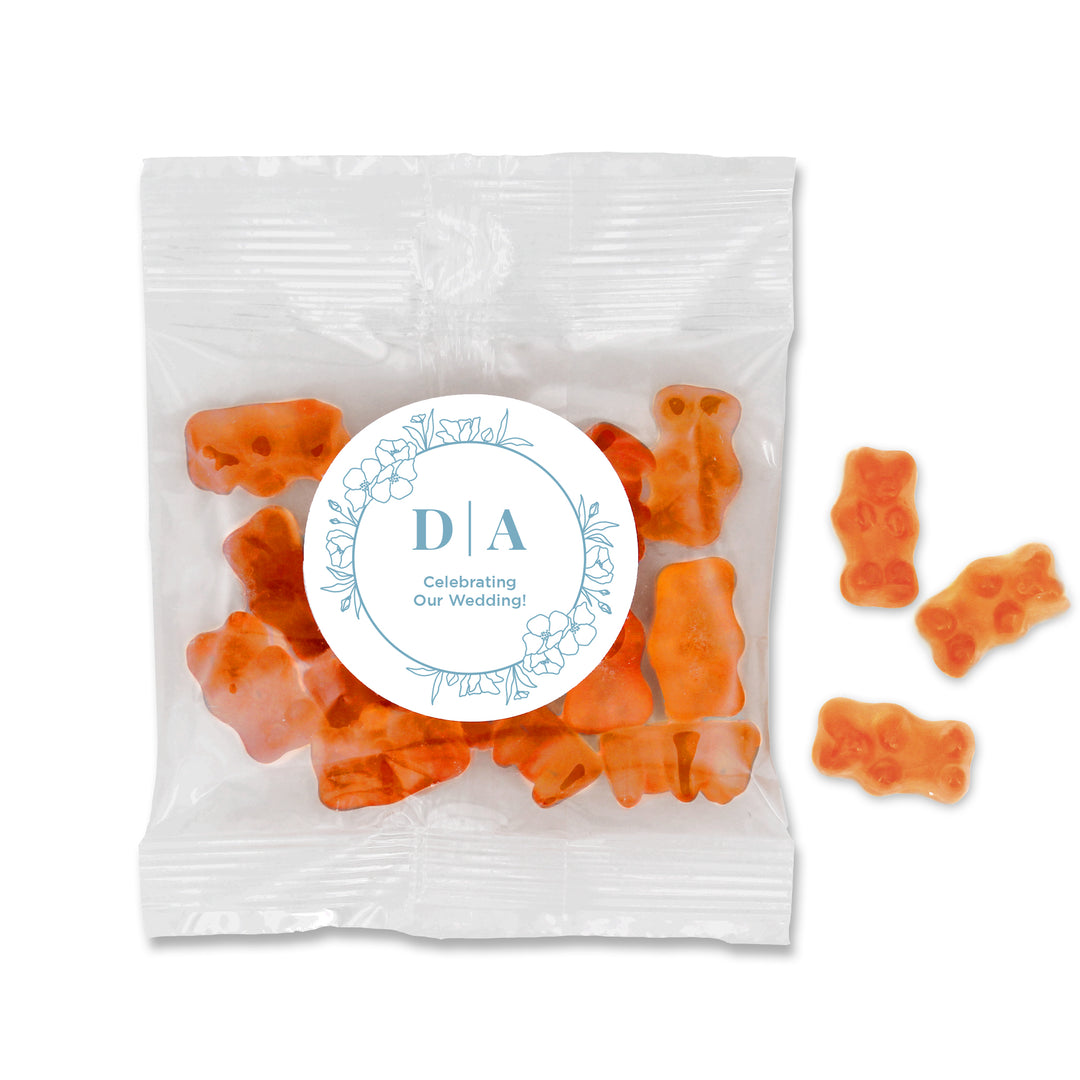 Champagne Gummy Bears Wedding Favors, Floral Line Drawing