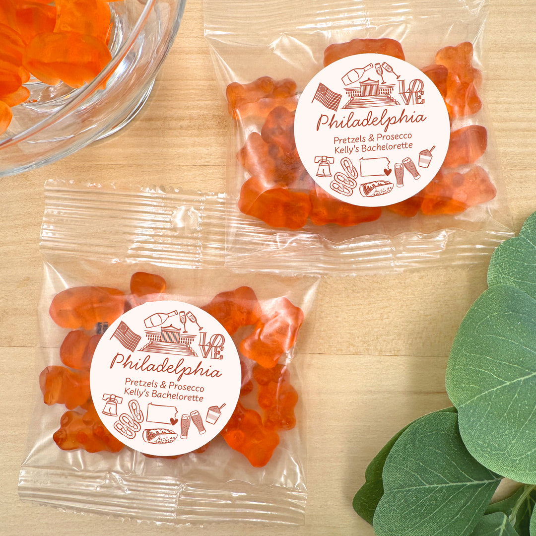 Champagne Gummy Bear Wedding Favors, Girls Trip, Philadelphia Bachelorette Gummies