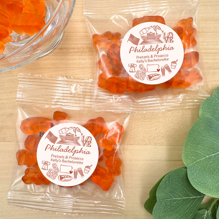 Champagne Gummy Bear Wedding Favors, Girls Trip, Philadelphia Bachelorette Gummies