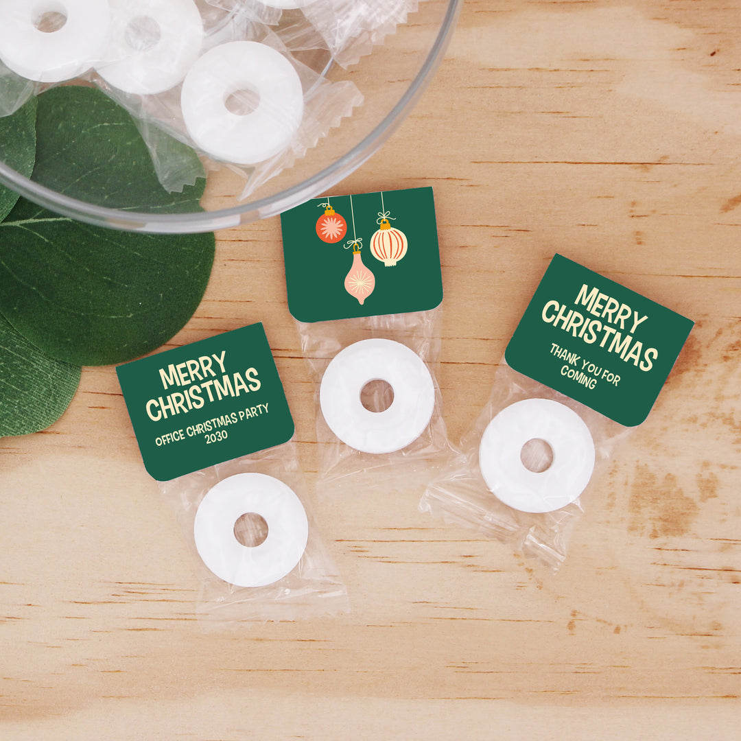 Holiday Party Favors, Personalized Christmas Mints, Cookie Exchange Favors, Mid-Century Christmas Mint Tabs