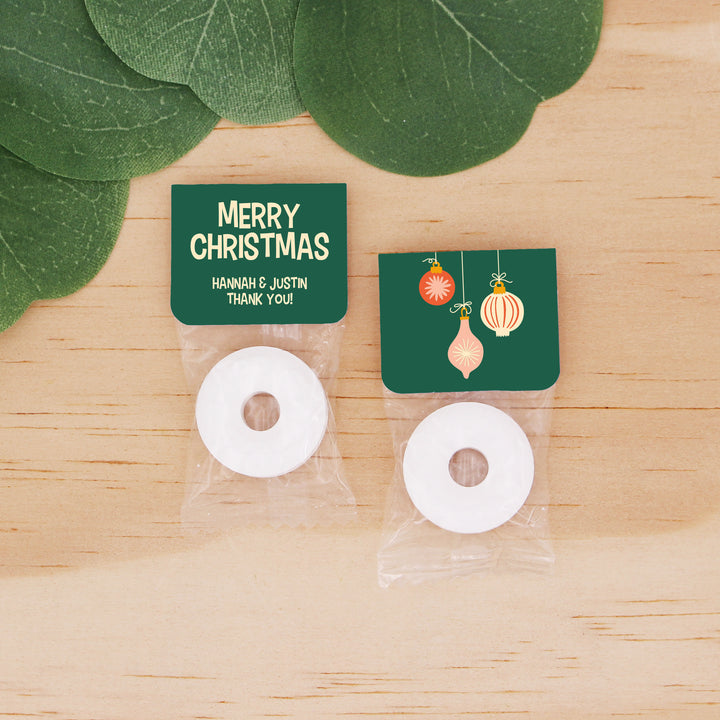 Holiday Party Favors, Personalized Christmas Mints, Cookie Exchange Favors, Mid-Century Christmas Mint Tabs