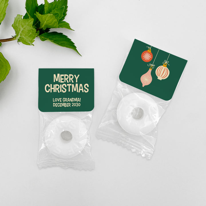 Holiday Party Favors, Personalized Christmas Mints, Cookie Exchange Favors, Mid-Century Christmas Mint Tabs