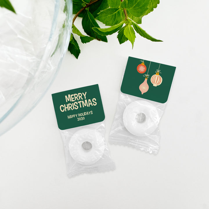 Holiday Party Favors, Personalized Christmas Mints, Cookie Exchange Favors, Mid-Century Christmas Mint Tabs
