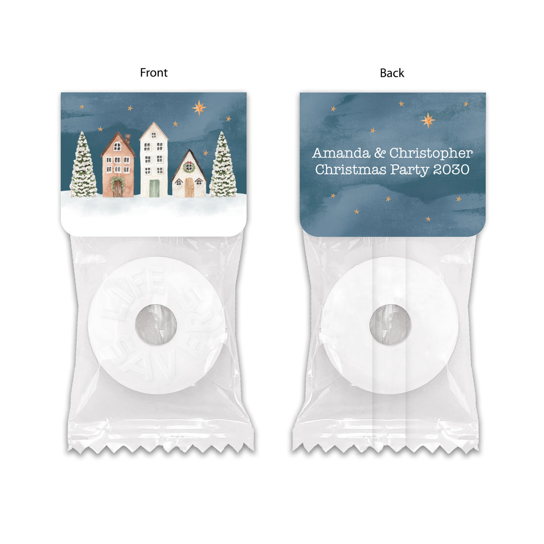 Holiday Party Favors, Personalized Christmas Mints, Watercolor Village