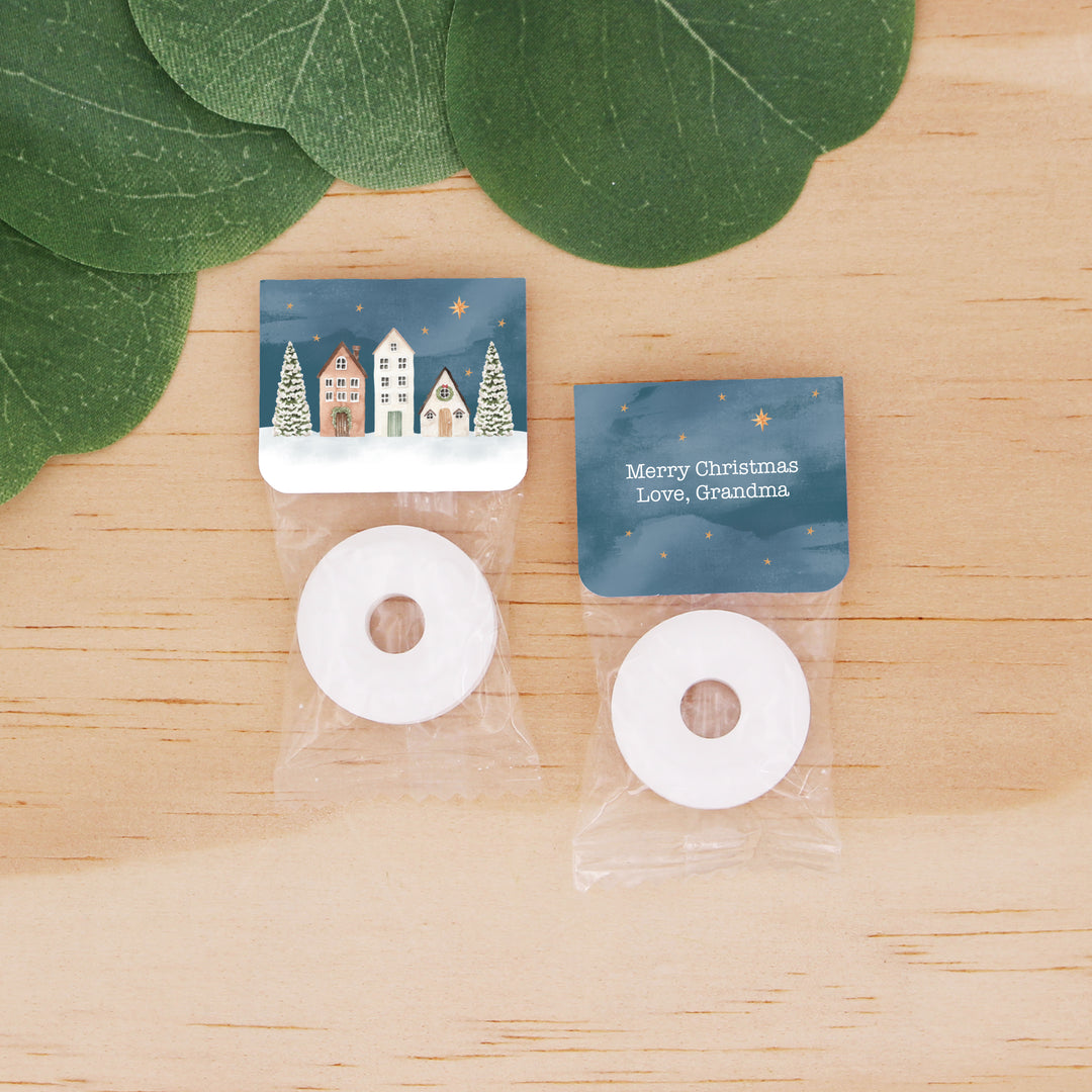Holiday Party Favors, Personalized Christmas Mints, Watercolor Village