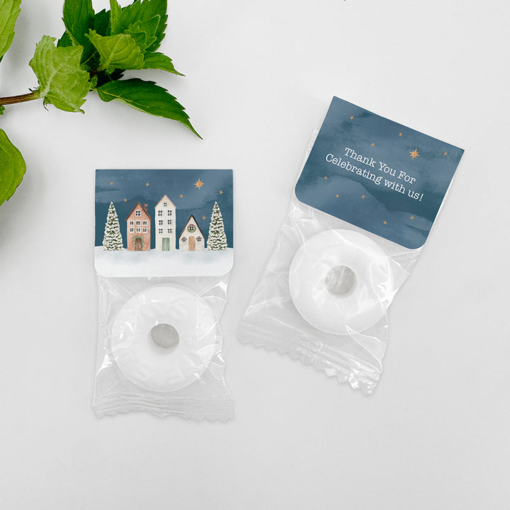 Holiday Party Favors, Personalized Christmas Mints, Watercolor Village