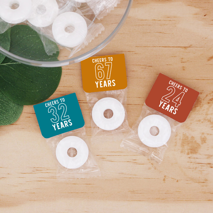 Birthday Party Favors, Party Favor Mints, Custom Mint Life Savers, Cheers to Many Years