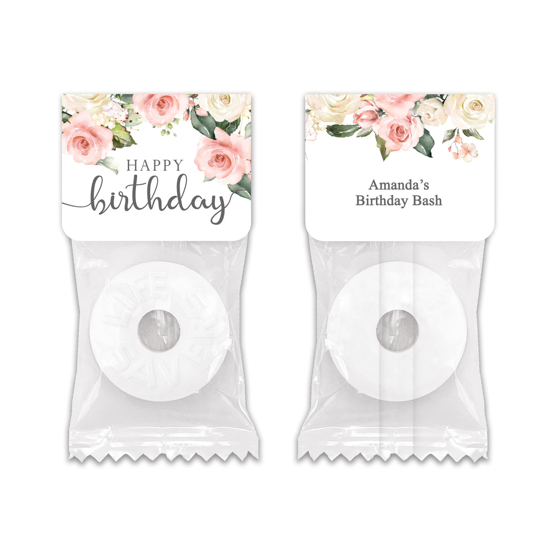 Pink Floral Watercolor, Birthday Party, Mint Life Savers