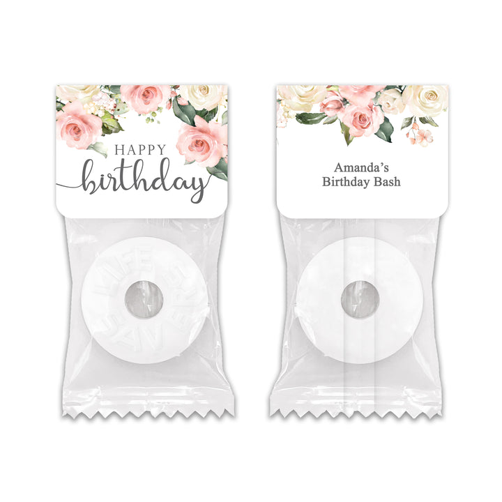 Pink Floral Watercolor, Birthday Party, Mint Life Savers