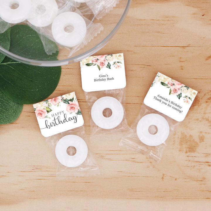 Pink Floral Watercolor, Birthday Party, Mint Life Savers