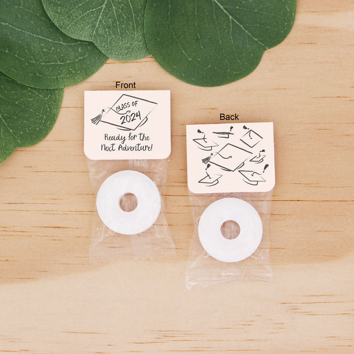 Graduation Life Saver Mint Favors, Hand Drawn Cap Mortarboard Sketch