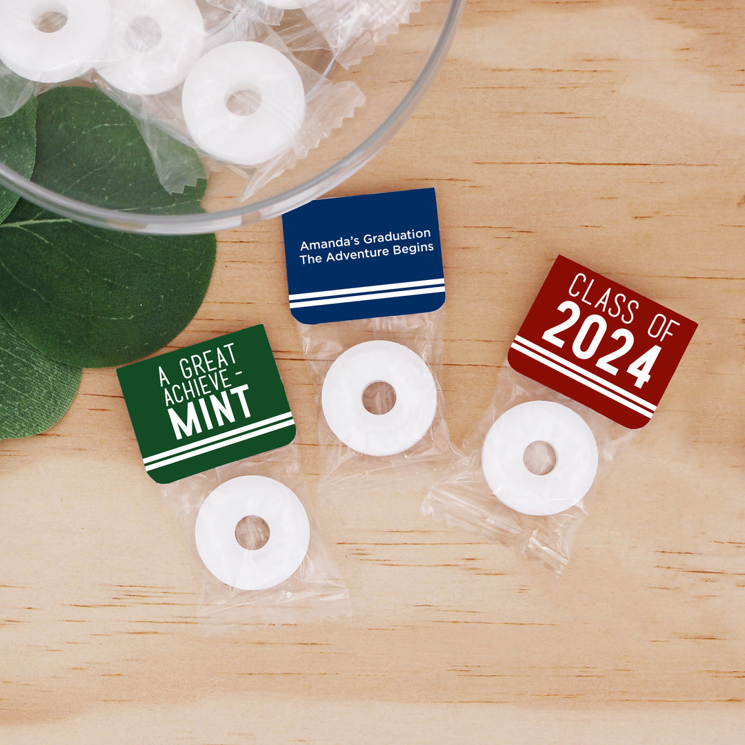 mint grad cards Graduation Life Saver Mint Favors, School Color with Stripe
