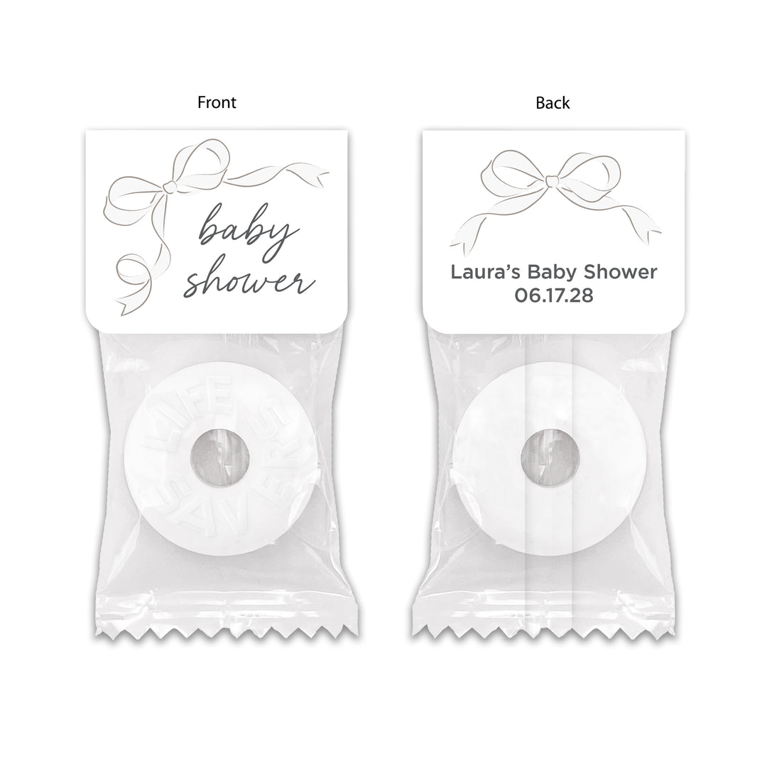 Baby Shower Favor Mints, Life Saver Mint, Hand Drawn Ribbon Bow