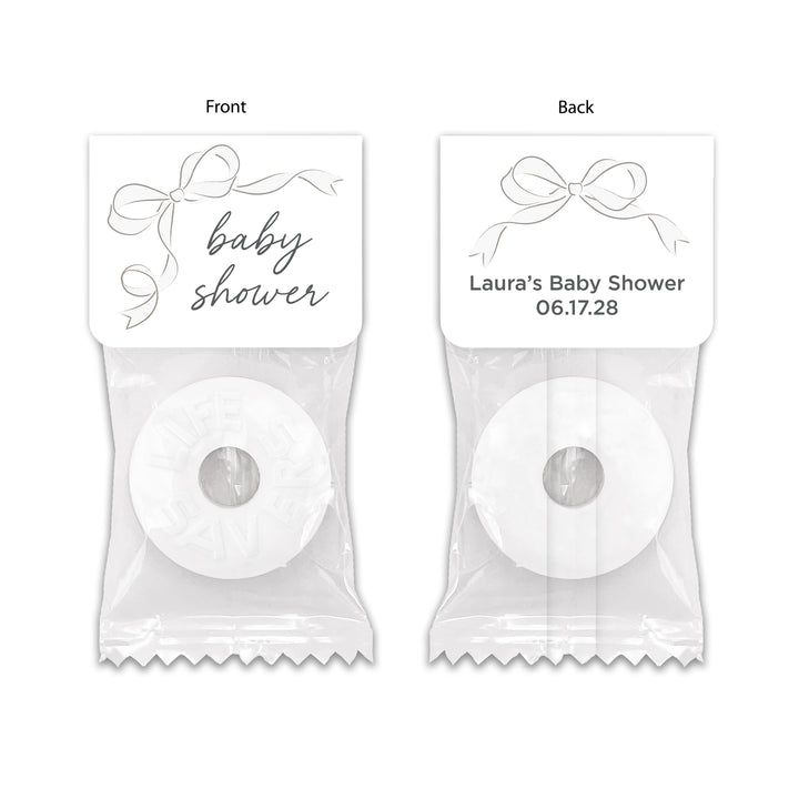 Baby Shower Favor Mints, Life Saver Mint, Hand Drawn Ribbon Bow