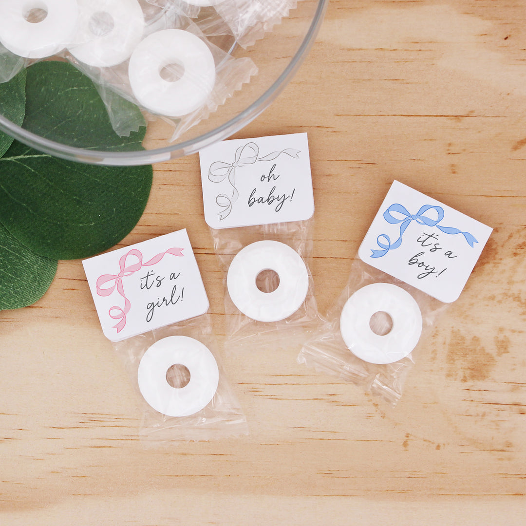 Baby Shower Favor Mints, Life Saver Mint, Hand Drawn Ribbon Bow