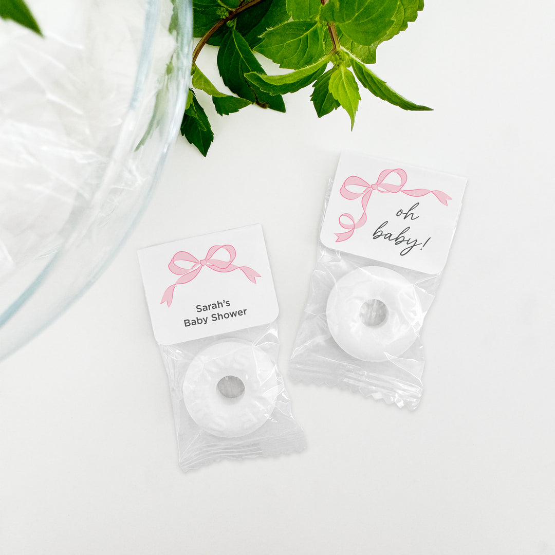 Baby Shower Favor Mints, Life Saver Mint, Hand Drawn Ribbon Bow