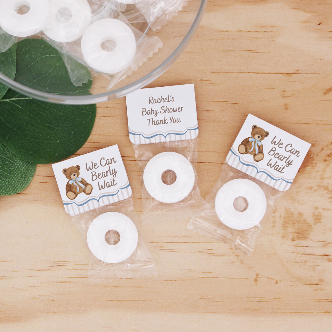 We Can Bearly Wait, Watercolor Bear, Baby Shower, Life Saver Mints