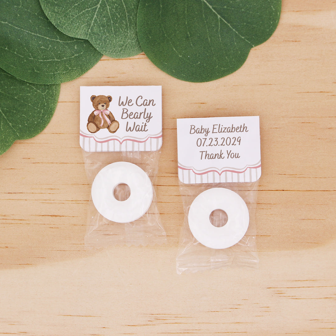 We Can Bearly Wait, Watercolor Bear, Baby Shower, Life Saver Mints