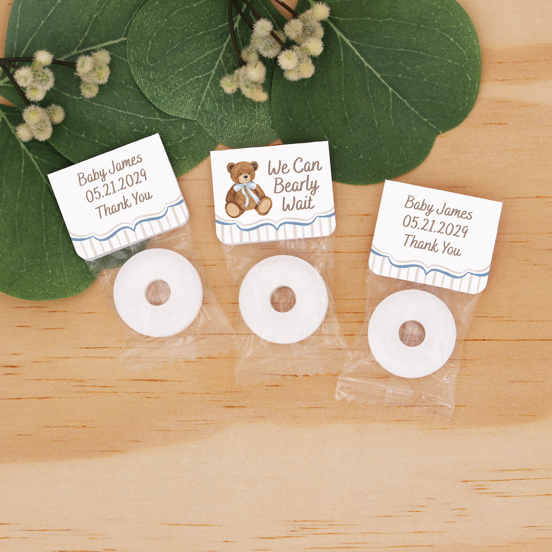 We Can Bearly Wait, Watercolor Bear, Baby Shower, Life Saver Mints