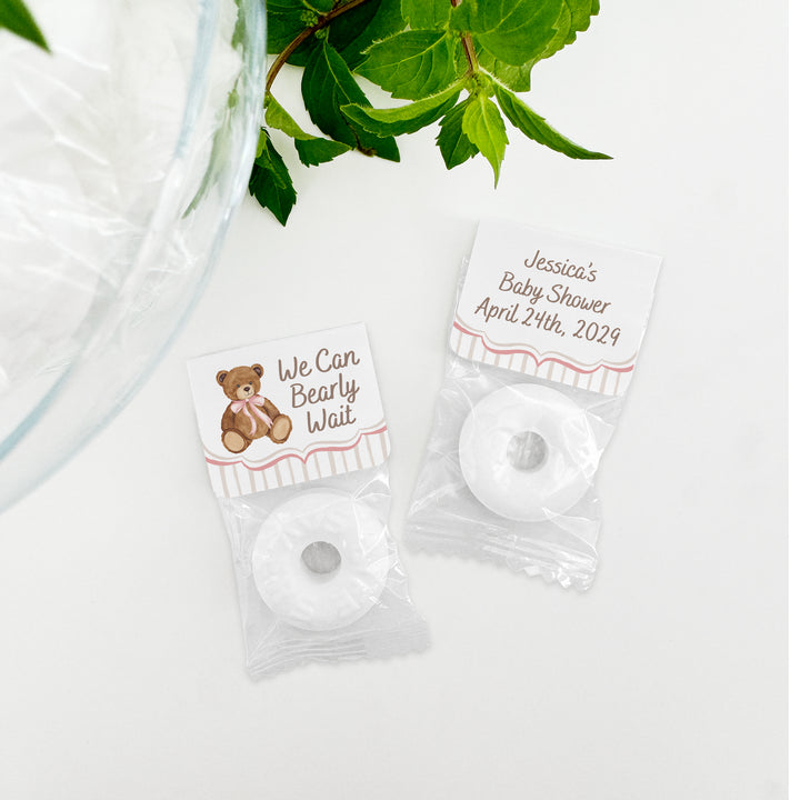 We Can Bearly Wait, Watercolor Bear, Baby Shower, Life Saver Mints