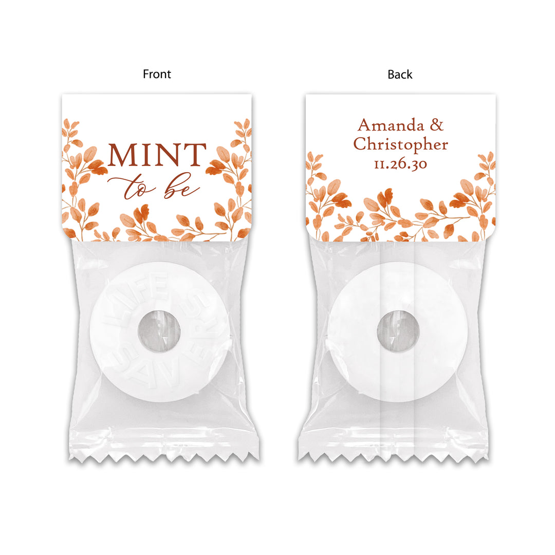 Mint to Be Wedding Favors, Wedding Favor Mints, Personalized Fall Favors, Autumn Leaves