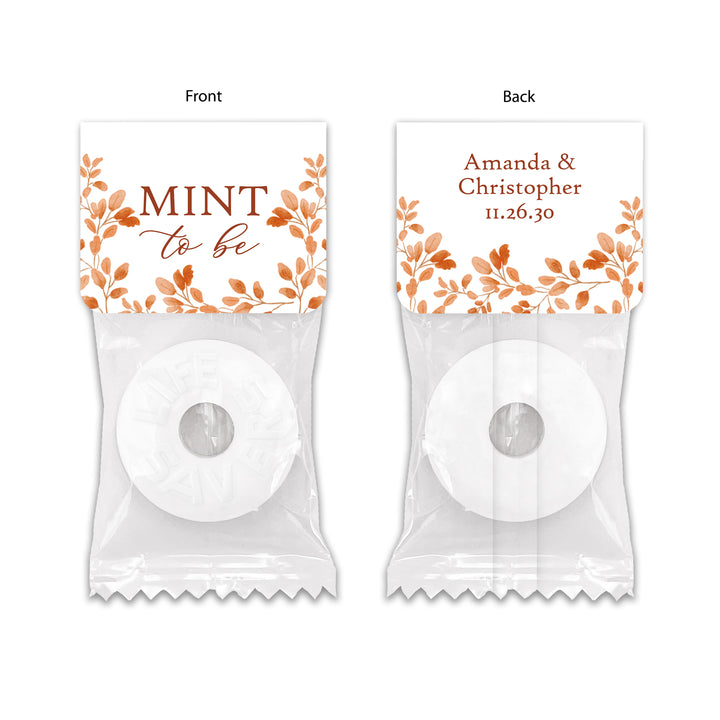 Mint to Be Wedding Favors, Wedding Favor Mints, Personalized Fall Favors, Autumn Leaves