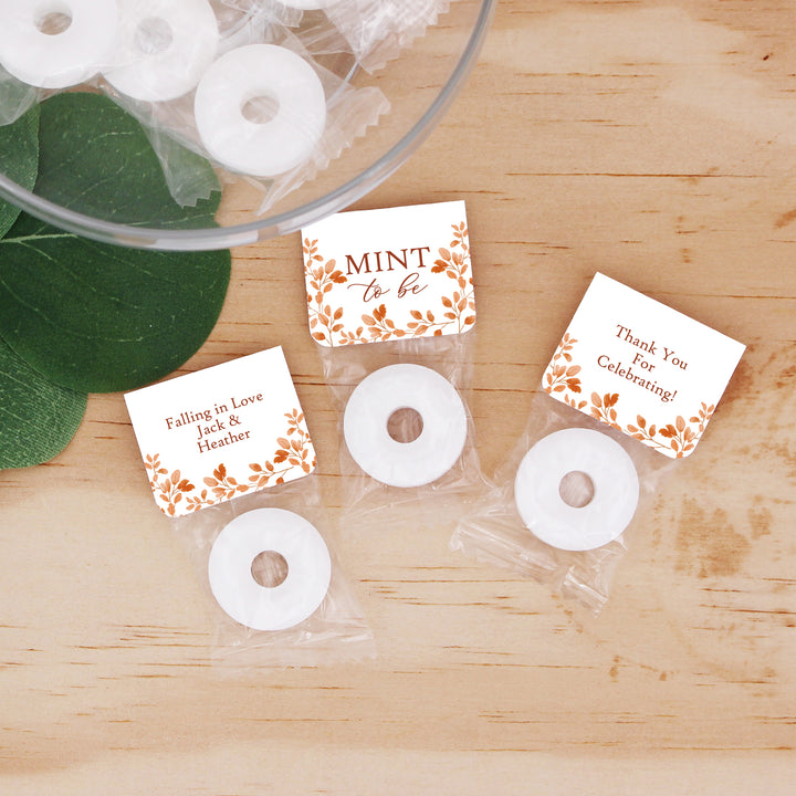 Mint to Be Wedding Favors, Wedding Favor Mints, Personalized Fall Favors, Autumn Leaves