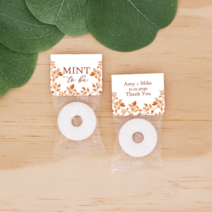 Mint to Be Wedding Favors, Wedding Favor Mints, Personalized Fall Favors, Autumn Leaves