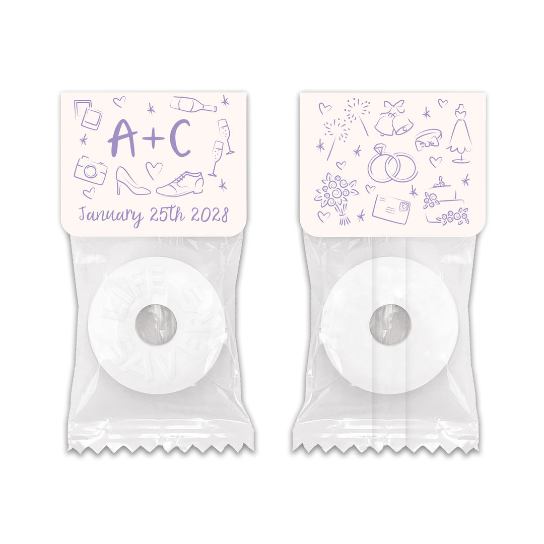 Wedding Favor Mints, Hand Drawn Wedding Icon Pattern Sketch