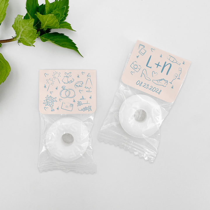 Wedding Favor Mints, Hand Drawn Wedding Icon Pattern Sketch