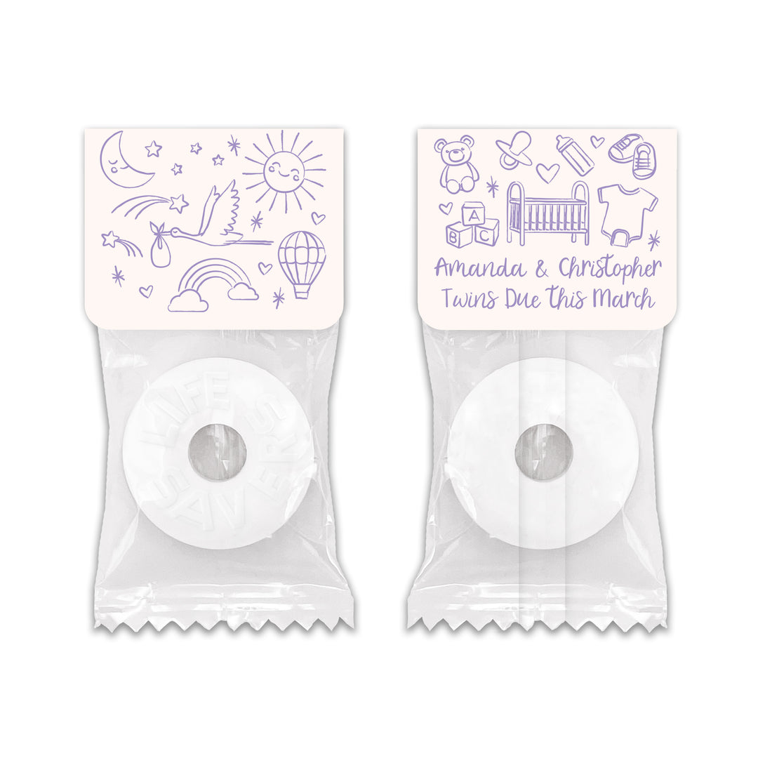 Baby Shower Favor Mints, Hand Drawn Baby Shower Icon Pattern Sketch