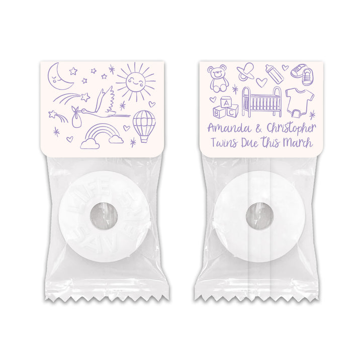 Baby Shower Favor Mints, Hand Drawn Baby Shower Icon Pattern Sketch