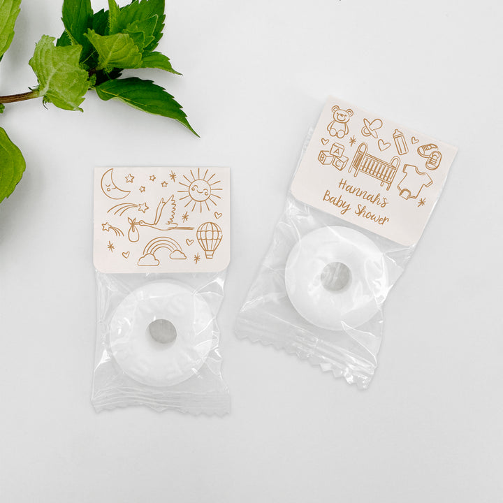 Baby Shower Favor Mints, Hand Drawn Baby Shower Icon Pattern Sketch