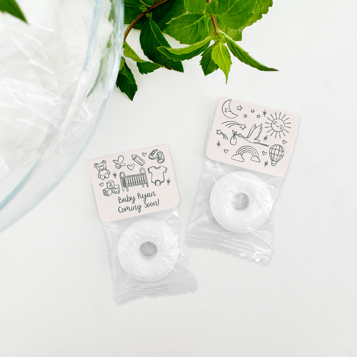 Baby Shower Favor Mints, Hand Drawn Baby Shower Icon Pattern Sketch