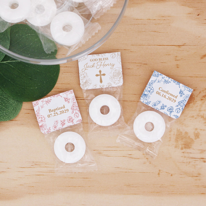 Mint to Be Baptism Favors, First Holy Communion Favors, Chinoiserie Toile Baptism Life Saver Mints