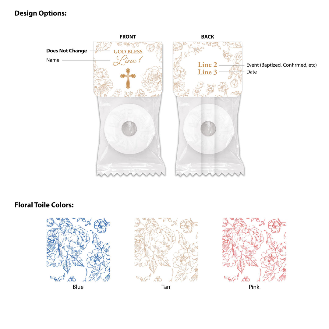 Mint to Be Baptism Favors, First Holy Communion Favors, Chinoiserie Toile Baptism Life Saver Mints