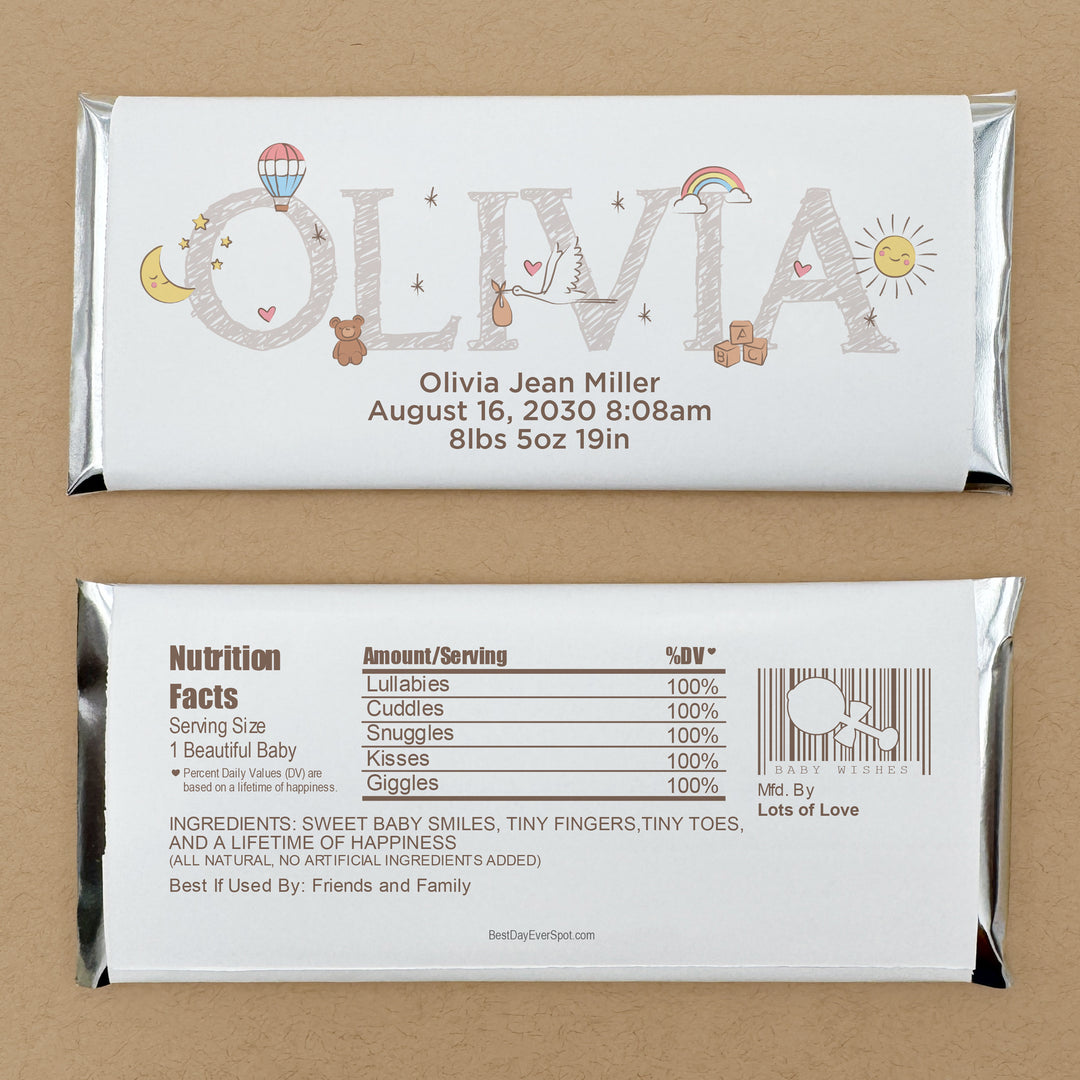 Personalized Hershey®’s Bars, Custom Chocolate Bar, Birth Announcement, Baby Name Doodles