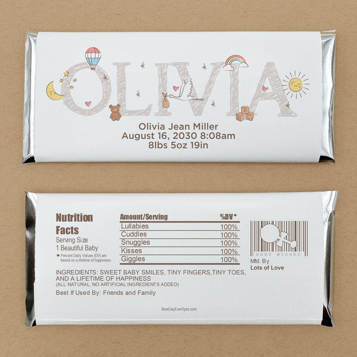 Personalized Hershey®’s Bars, Custom Chocolate Bar, Birth Announcement, Baby Name Doodles